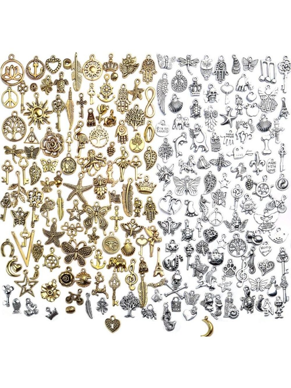 200pcs Vintage Antique Charms - Mixed Tibetan Alloy Pendants for Jewelry Making